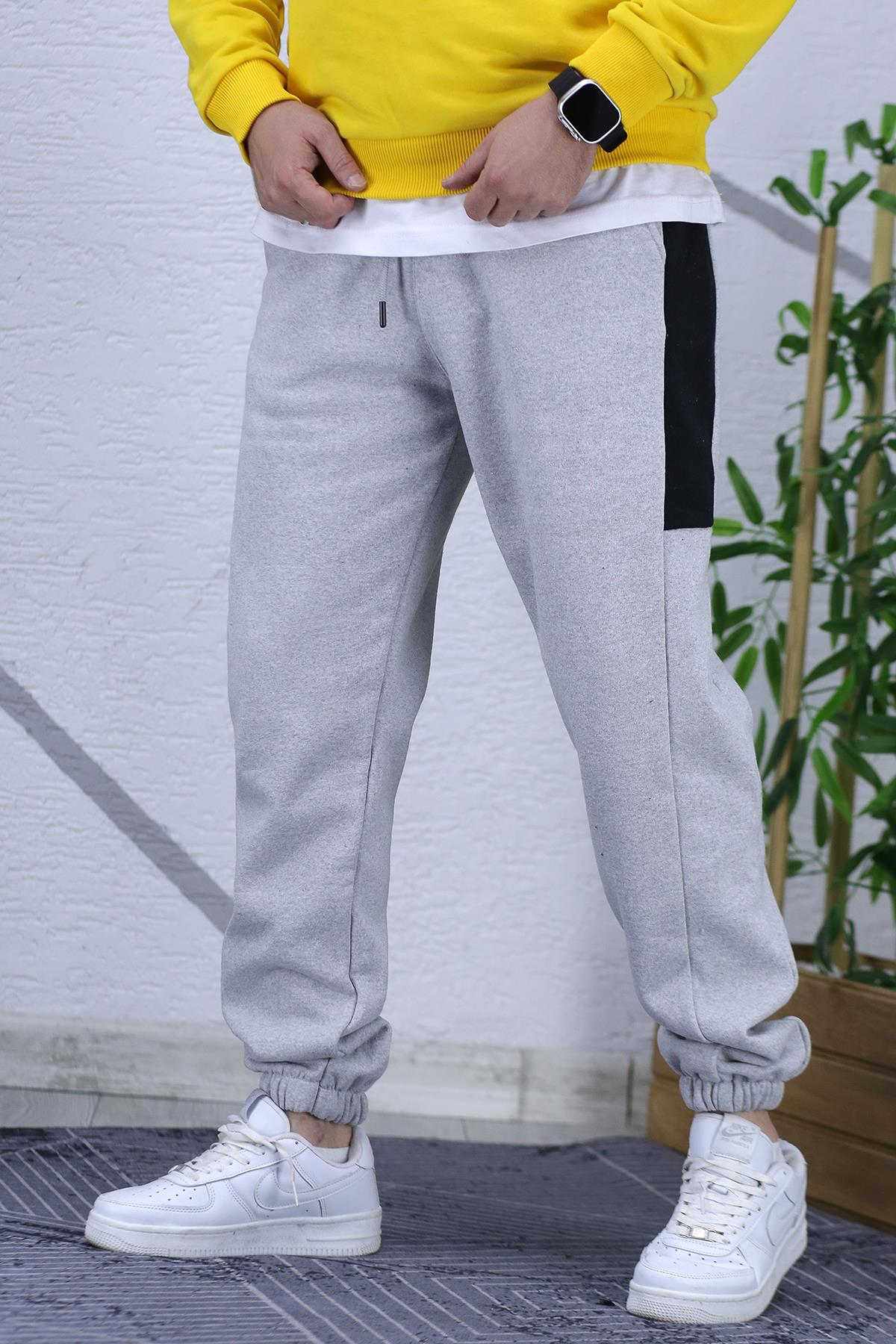 Erkek Üç İplik Şardonlu Yarım Parçalı Eşofman Altıı - Gri