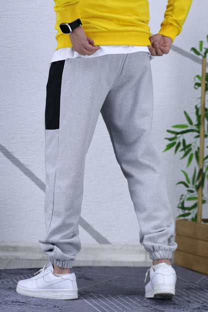 Erkek Üç İplik Şardonlu Yarım Parçalı Eşofman Altıı - Gri