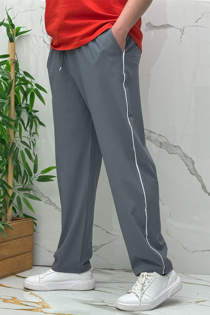 Erkek Yanları Biyeli Full Likralı Baggy Pantolon - Koyu Gri