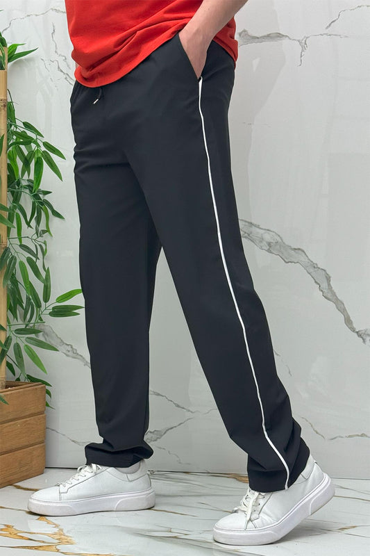 Erkek Yanları Biyeli Full Likralı Baggy Pantolon - Siyah