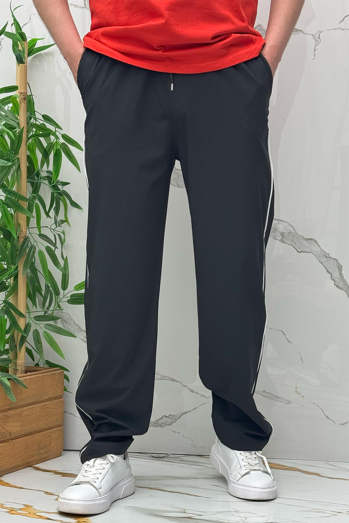 Erkek Yanları Biyeli Full Likralı Baggy Pantolon - Siyah
