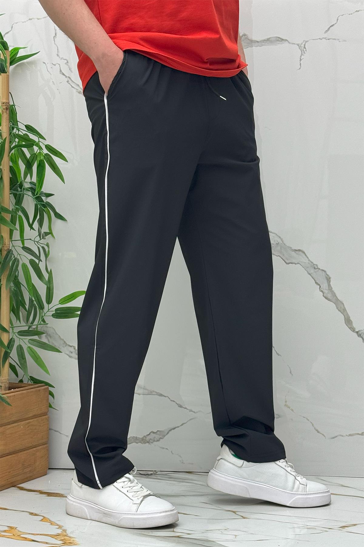 Erkek Yanları Biyeli Full Likralı Baggy Pantolon - Siyah