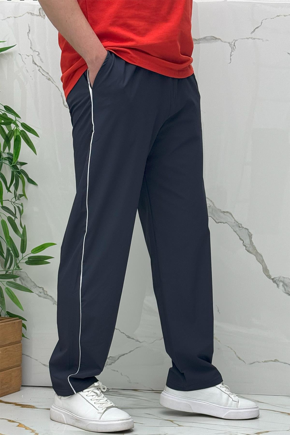 Erkek Yanları Biyeli Full Likralı Baggy Pantolon - Lacivert