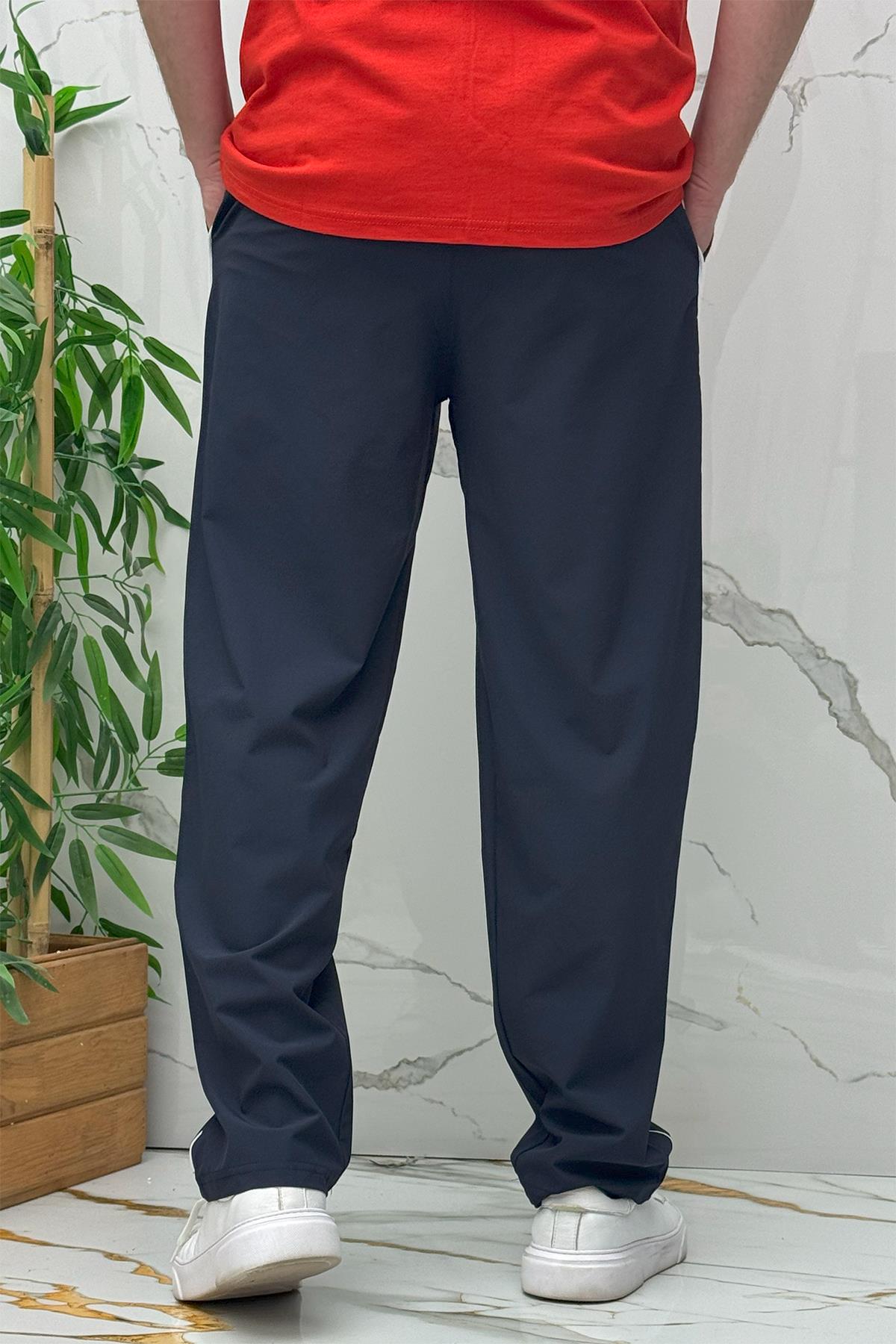 Erkek Yanları Biyeli Full Likralı Baggy Pantolon - Lacivert