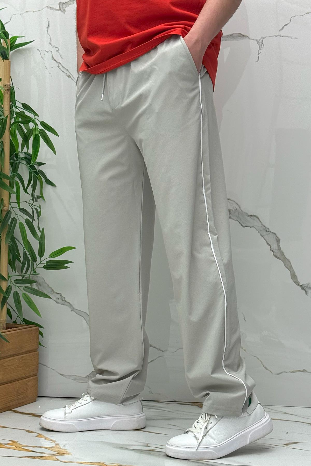Erkek Yanları Biyeli Full Likralı Baggy Pantolon - Gri