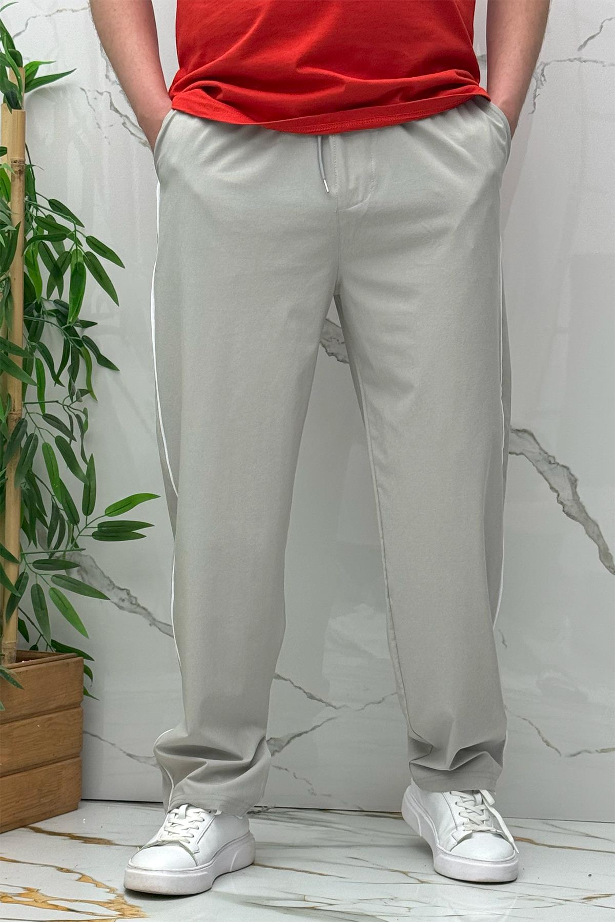 Erkek Yanları Biyeli Full Likralı Baggy Pantolon - Gri