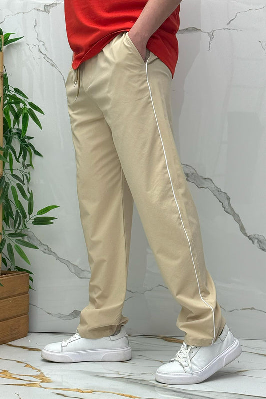 Erkek Yanları Biyeli Full Likralı Baggy Pantolon - Bej