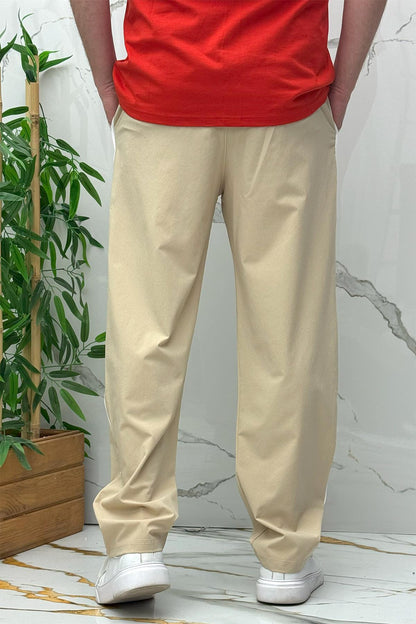 Erkek Yanları Biyeli Full Likralı Baggy Pantolon - Bej