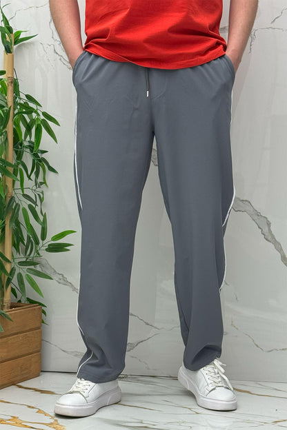 Erkek Yanları Biyeli Full Likralı Baggy Pantolon - Koyu Gri