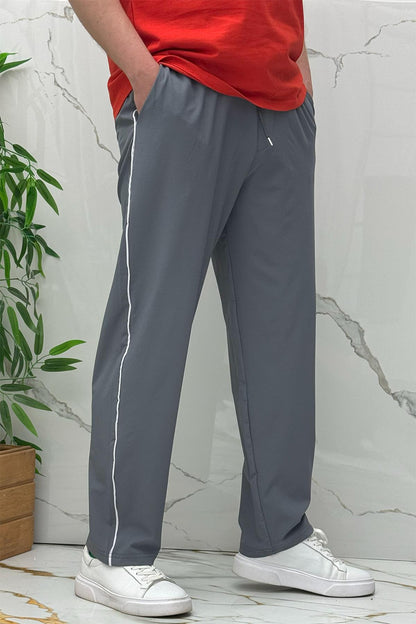 Erkek Yanları Biyeli Full Likralı Baggy Pantolon - Koyu Gri