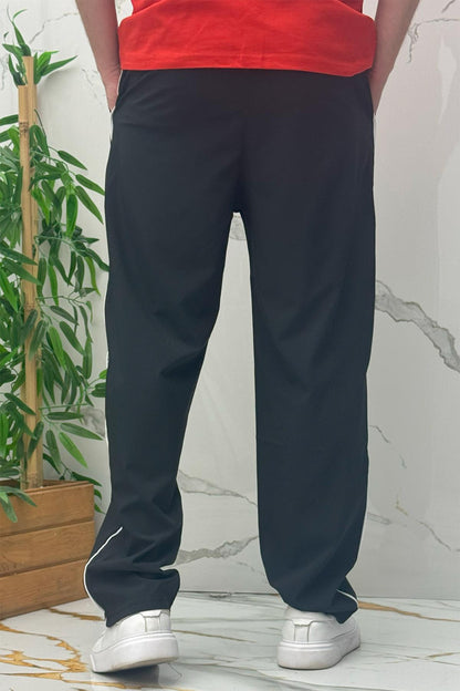 Erkek Yanları Biyeli Reflektör Baskılı Paraşüt Kumaş Baggy Pantolon - Siyah