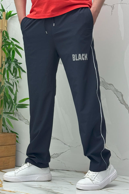 Erkek Yanları Biyeli Reflektör Baskılı Paraşüt Kumaş Baggy Pantolon - Lacivert