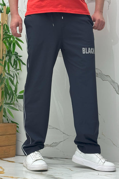 Erkek Yanları Biyeli Reflektör Baskılı Paraşüt Kumaş Baggy Pantolon - Lacivert