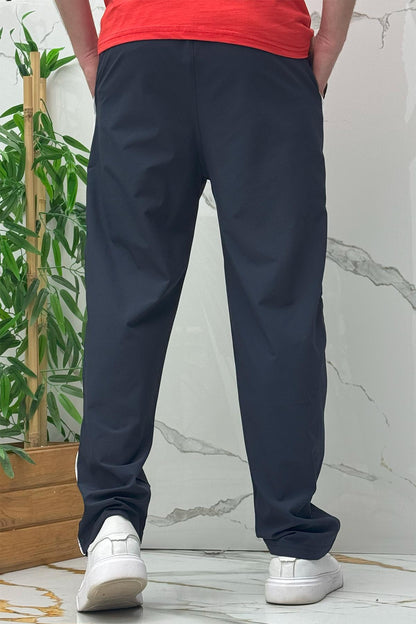 Erkek Yanları Biyeli Reflektör Baskılı Paraşüt Kumaş Baggy Pantolon - Lacivert