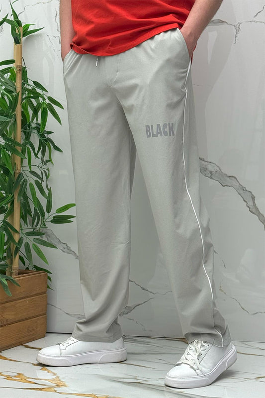 Erkek Yanları Biyeli Reflektör Baskılı Paraşüt Kumaş Baggy Pantolon - Gri