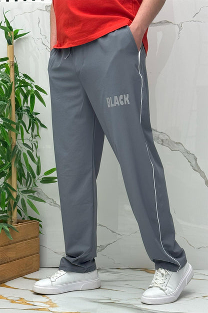 Erkek Yanları Biyeli Reflektör Baskılı Paraşüt Kumaş Baggy Pantolon - Koyu Gri