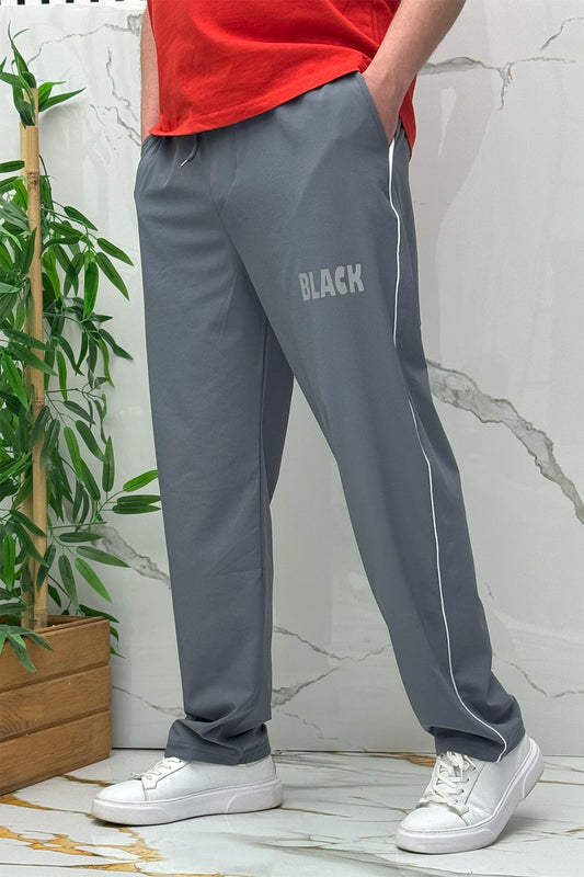 Erkek Yanları Biyeli Reflektör Baskılı Paraşüt Kumaş Baggy Pantolon - Koyu Gri