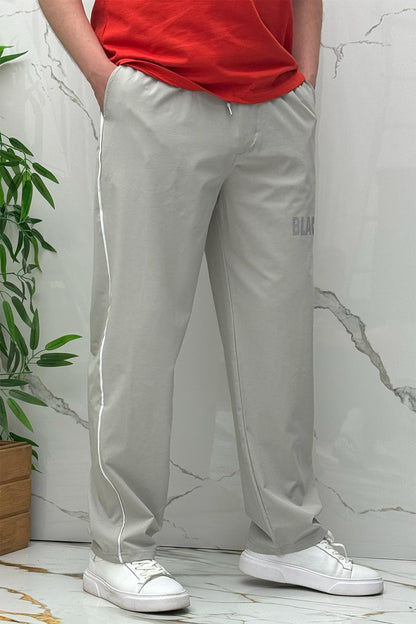 Erkek Yanları Biyeli Reflektör Baskılı Paraşüt Kumaş Baggy Pantolon - Gri