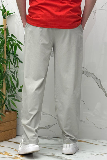 Erkek Yanları Biyeli Reflektör Baskılı Paraşüt Kumaş Baggy Pantolon - Gri