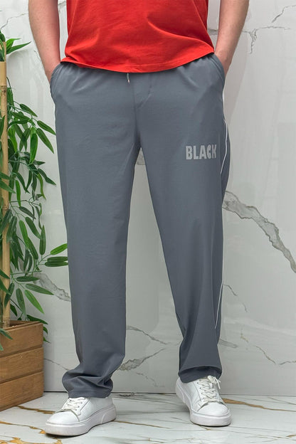 Erkek Yanları Biyeli Reflektör Baskılı Paraşüt Kumaş Baggy Pantolon - Koyu Gri