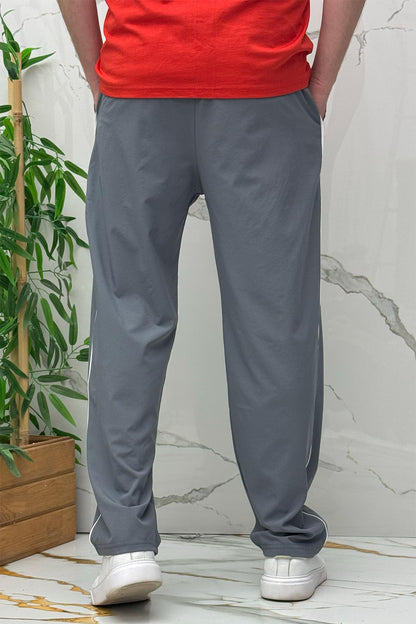 Erkek Yanları Biyeli Reflektör Baskılı Paraşüt Kumaş Baggy Pantolon - Koyu Gri