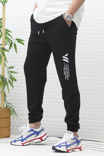 Erkek Yazlık Eşofman Altı Wafra Yan Baskı - Siyah