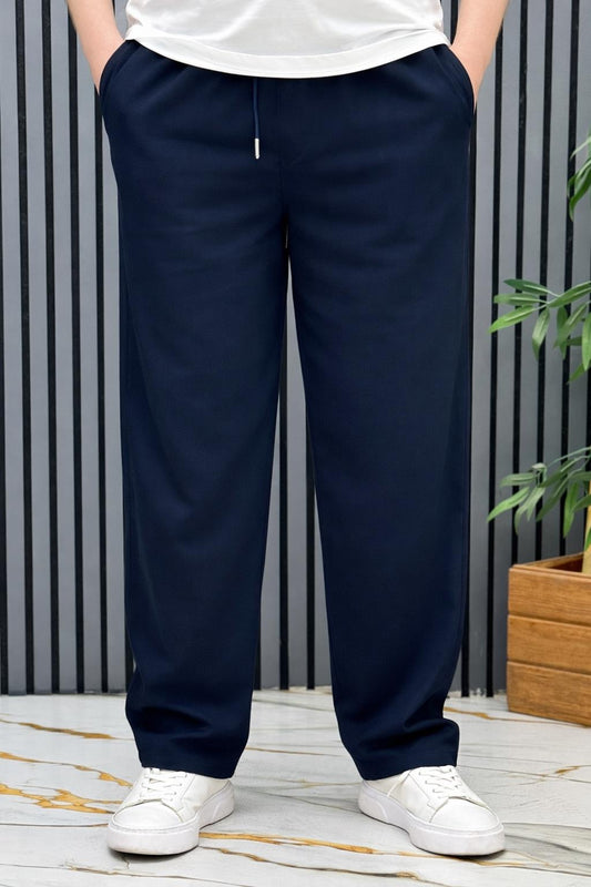 Erkek Yazlık Kumaş Baggy Beli Lastikli Pantolon - Lacivert