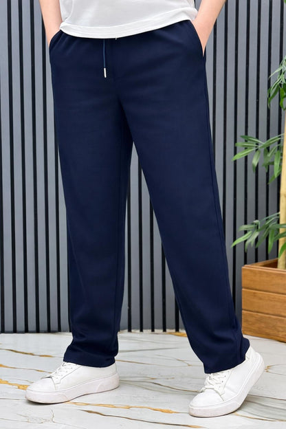 Erkek Yazlık Kumaş Baggy Beli Lastikli Pantolon - Lacivert