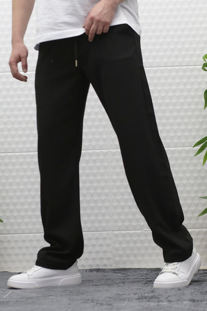 Erkek Yazlık Kumaş Baggy Beli Lastikli Pantolon - Siyah
