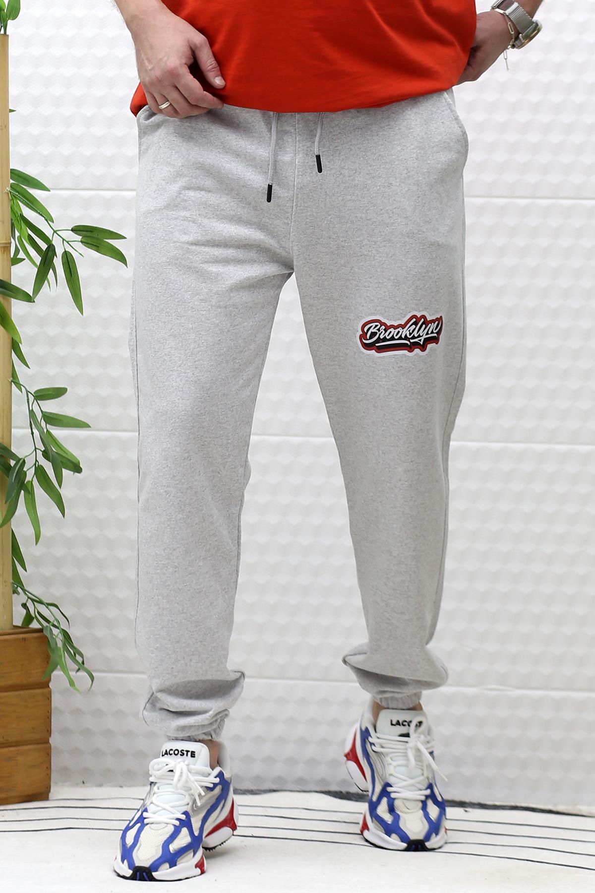 Erkek Yazlık Penye Eşofman Altı Brooklyn Baskı - Gri