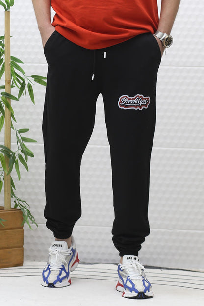 Erkek Yazlık Penye Eşofman Altı Brooklyn Baskı - Siyah