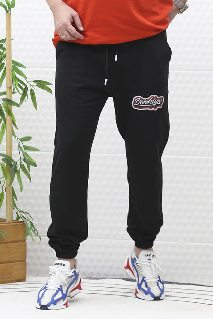 Erkek Yazlık Penye Eşofman Altı Brooklyn Baskı - Siyah