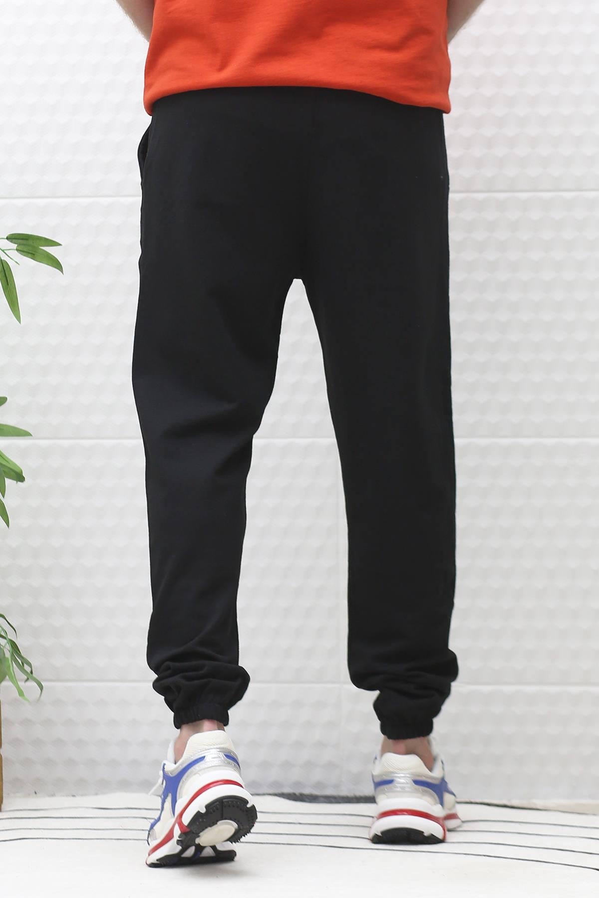 Erkek Yazlık Penye Eşofman Altı Brooklyn Baskı - Siyah