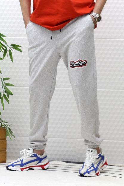 Erkek Yazlık Penye Eşofman Altı Brooklyn Baskı - Gri