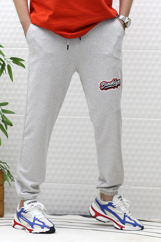 Erkek Yazlık Penye Eşofman Altı Brooklyn Baskı - Gri