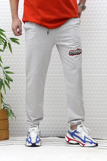 Erkek Yazlık Penye Eşofman Altı Brooklyn Baskı - Gri