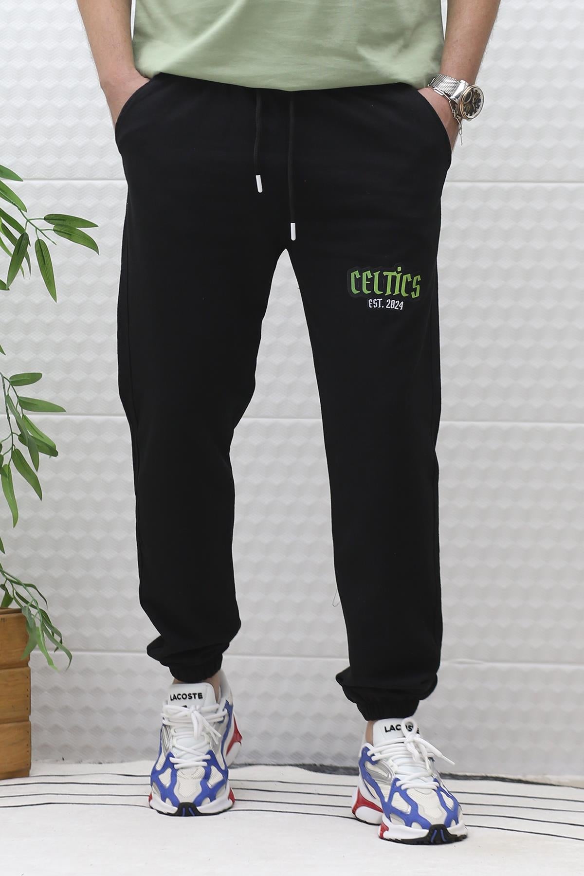 Erkek Yazlık Penye Eşofman Altı Celtic Baskı - Siyah