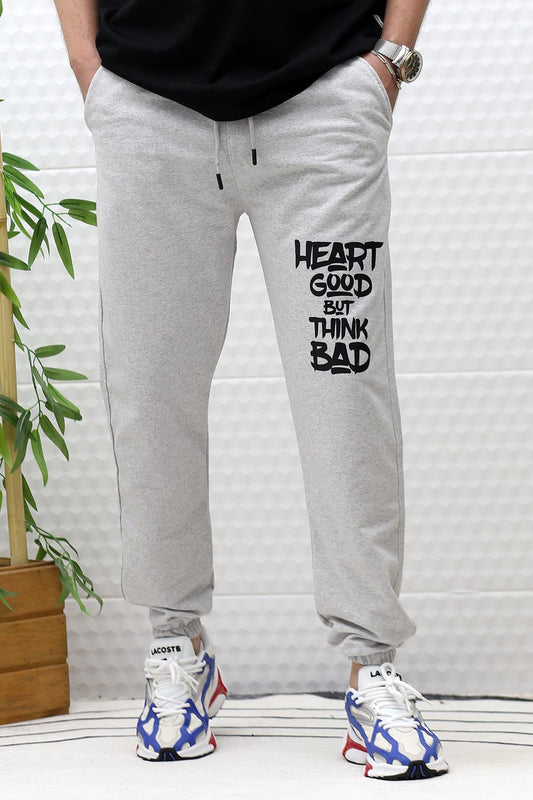 Erkek Yazlık Penye Eşofman Altı Heart Baskı - Gri