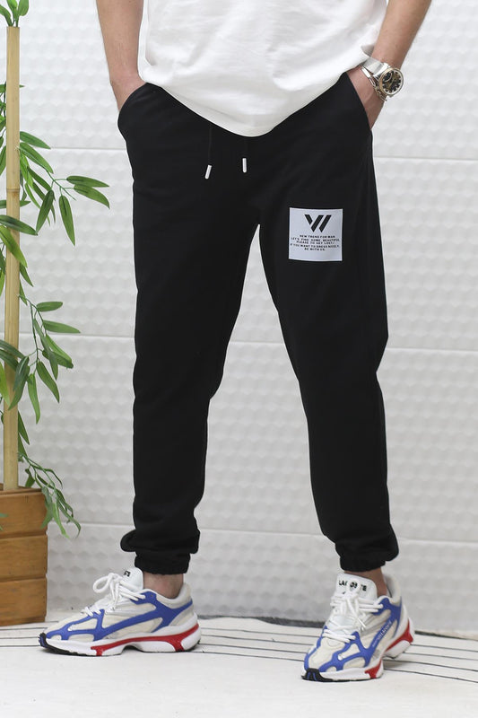 Erkek Yazlık Penye Eşofman Altı Wafra Baskı - Siyah