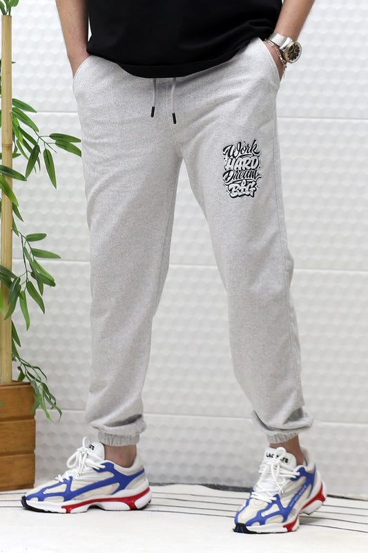 Erkek Yazlık Penye Eşofman Altı Work-Hard Baskılı - Gri