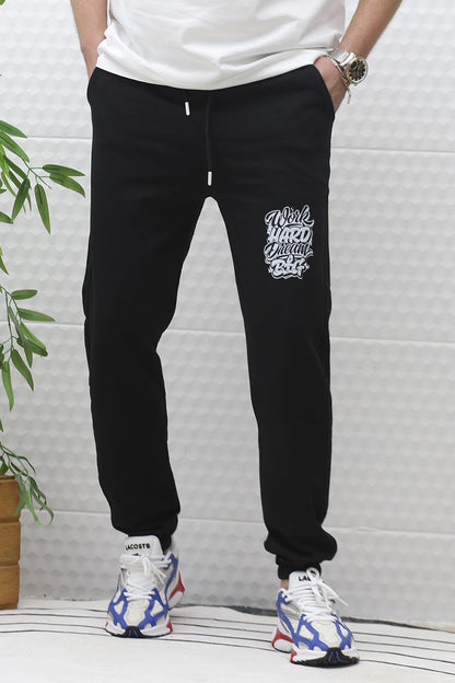 Erkek Yazlık Penye Eşofman Altı Work-Hard Baskılı - Siyah