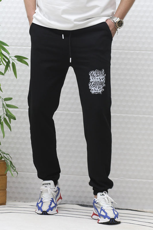 Erkek Yazlık Penye Eşofman Altı Work-Hard Baskılı - Siyah