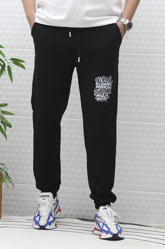 Erkek Yazlık Penye Eşofman Altı Work-Hard Baskılı - Siyah