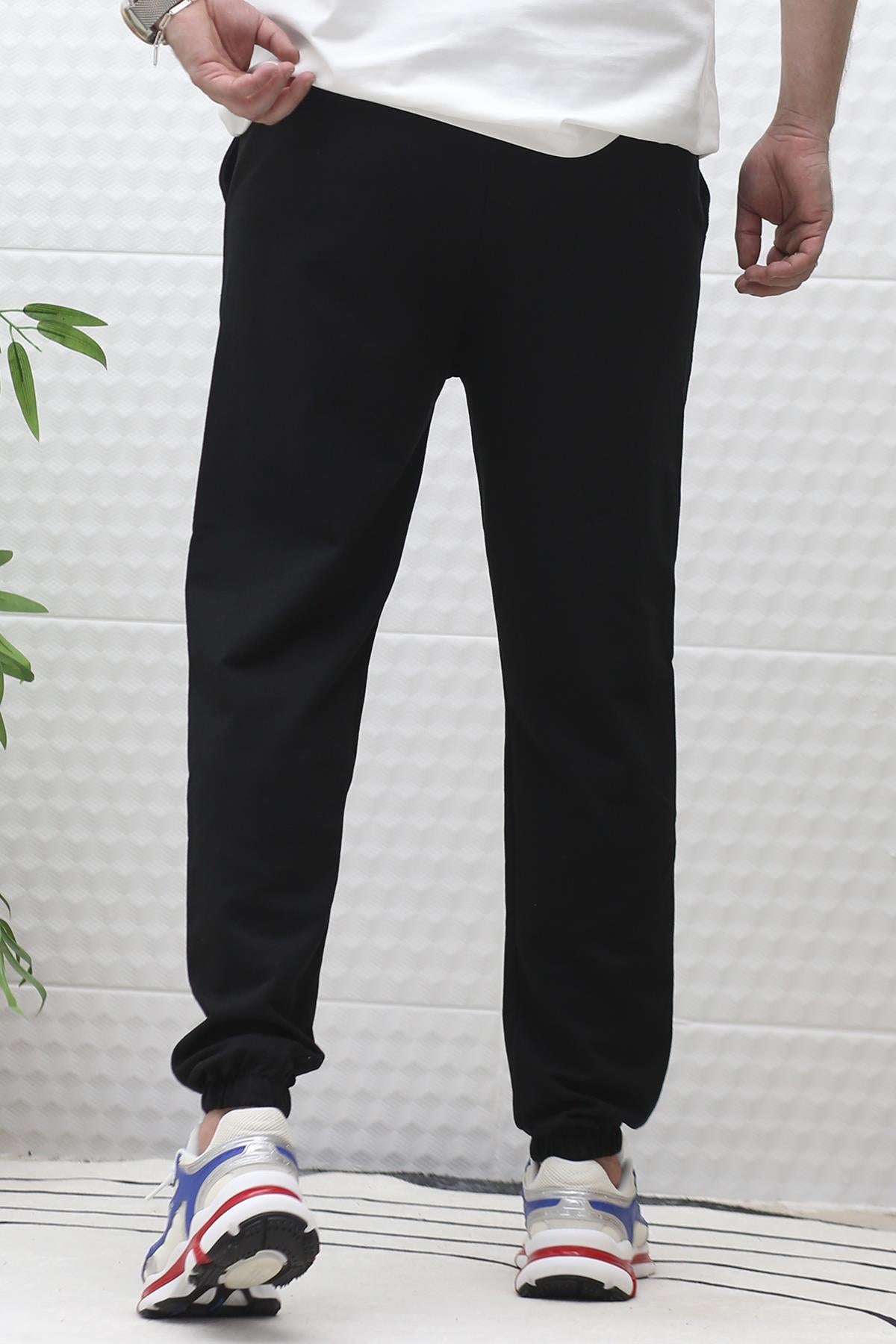 Erkek Yazlık Penye Eşofman Altı Work-Hard Baskılı - Siyah