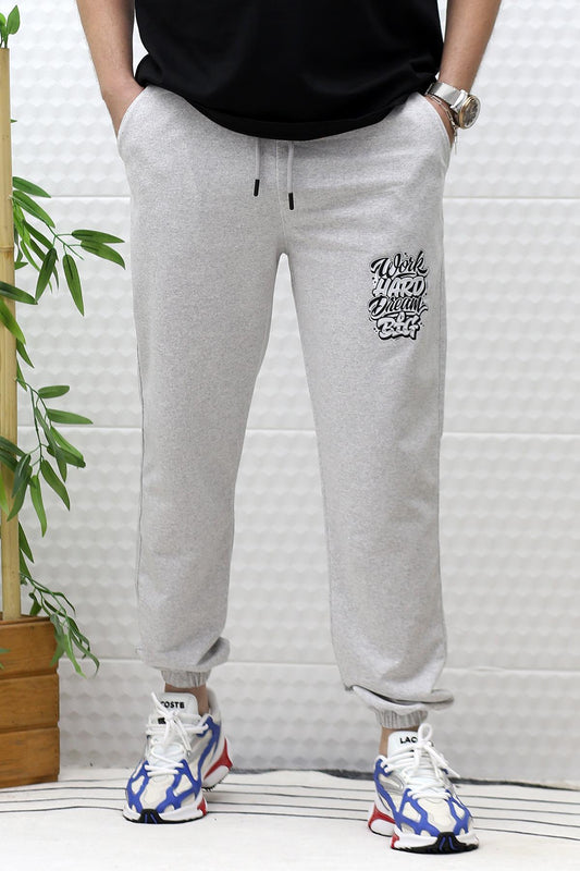 Erkek Yazlık Penye Eşofman Altı Work-Hard Baskılı - Gri