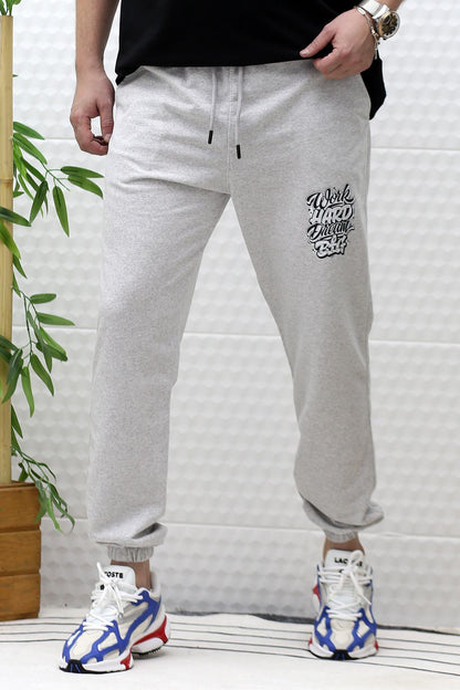 Erkek Yazlık Penye Eşofman Altı Work-Hard Baskılı - Gri