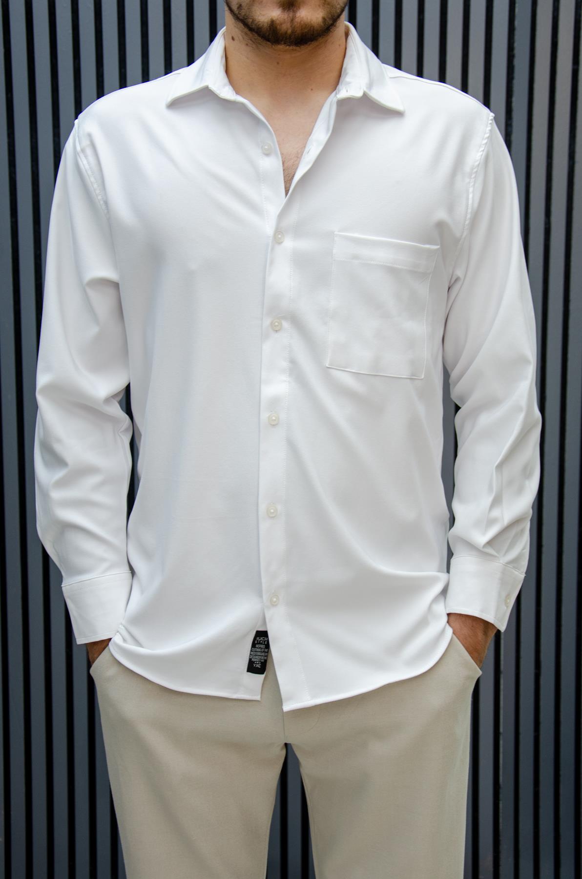 Erkek Yazlık Tiril Tiril Aktüs Cepli Oversize Gömlek - Beyaz