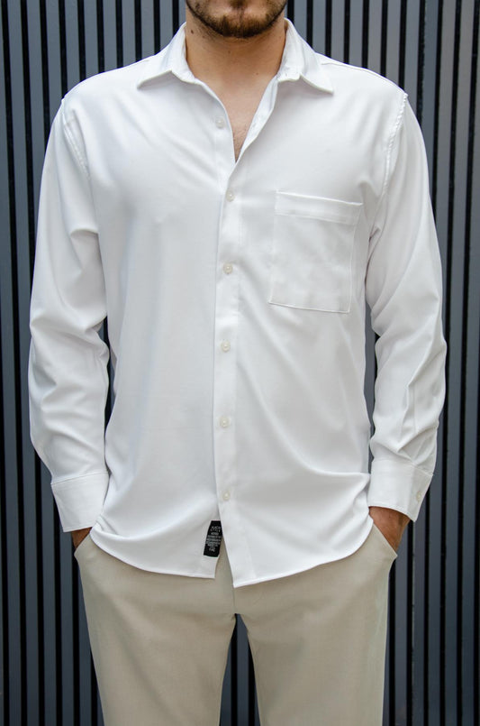 Erkek Yazlık Tiril Tiril Aktüs Cepli Oversize Gömlek - Beyaz