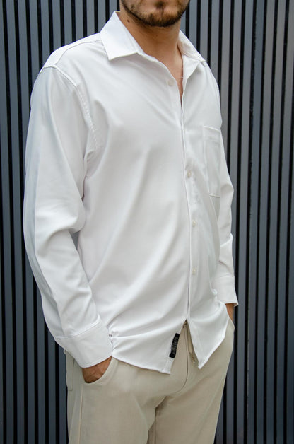 Erkek Yazlık Tiril Tiril Aktüs Cepli Oversize Gömlek - Beyaz