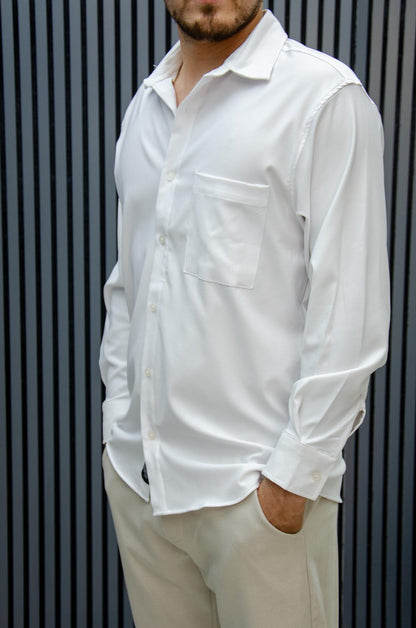 Erkek Yazlık Tiril Tiril Aktüs Cepli Oversize Gömlek - Beyaz